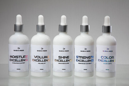 5 glass bottles of dog enhancers for custom solutions enhance volume, color, shine, moisture, strength for all dogs universal